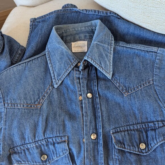 The guys | Tops | Western Pearl Snap Denim Shirt Xs | Poshmark